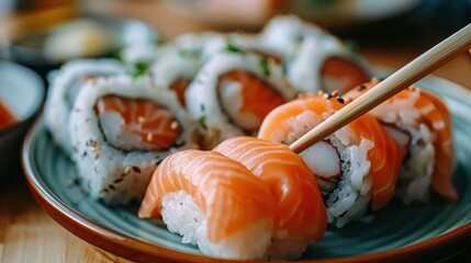 Delicious sushi, a typical Japanese dish.
