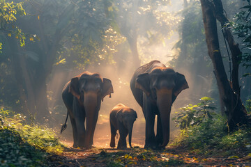 A familly of elephant ,thumpath rana. wild asian elephants generetive ai © Darshana
