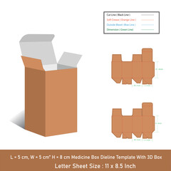 Mini Syrup box Size 5x5x8 cm dieline template, vector design