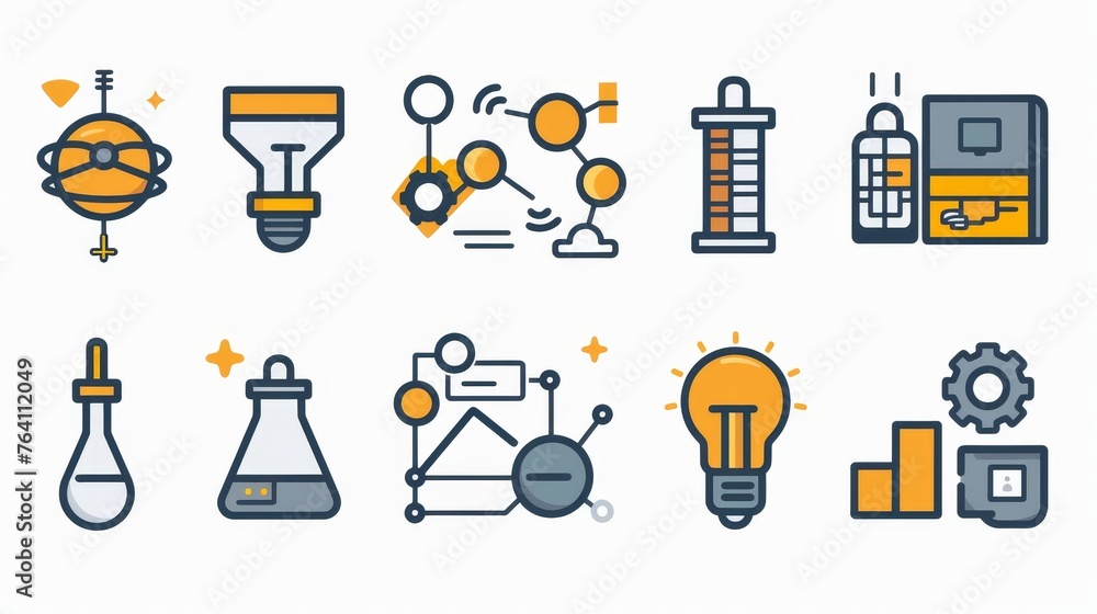 Poster graphic resources: a collection of modern and minimalist icons representing various industries and c