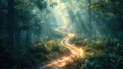 Ethereal Forest Journey Winding Path through Tranquil Nature for Mental Wellness and Stress Relief The Healing Power of Nature Stress Reduction and Well-being