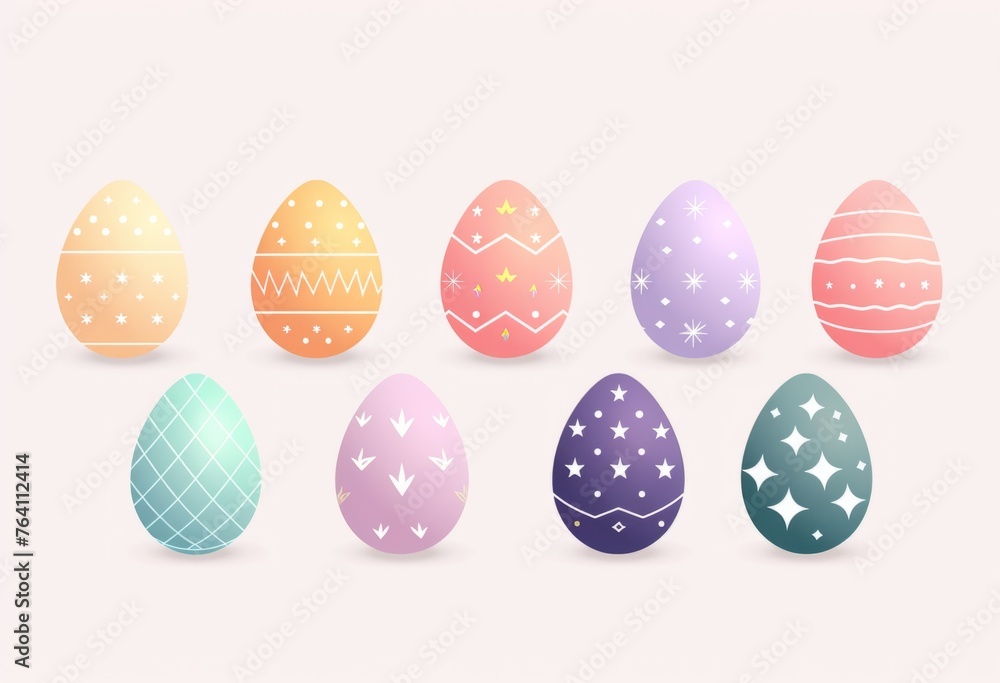 Poster flat easter eggs set isolated on a white background, a colorful geometric easter pattern design elem