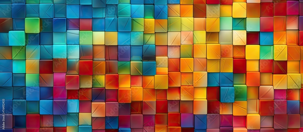 Poster A vibrant and abstract mosaic background featuring squares of different colors arranged in a pattern