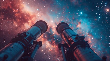 Science: A space observatory with telescopes pointed towards the stars - obrazy, fototapety, plakaty