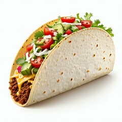 tortilla wrap with chicken and vegetables isolated white background, taco white background Generative Ai
