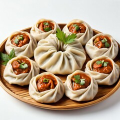 momos, dumplings with a white background Generative Ai
 