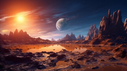 Futuristic natural landscape with space view