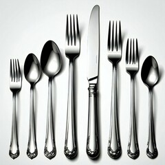 fork, spoon and knife with isolated white background Generative AI