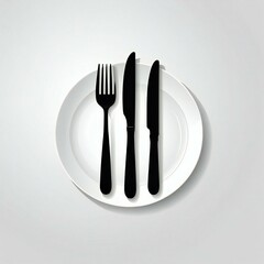 plate with cutlery on white isolated white background Generative AI