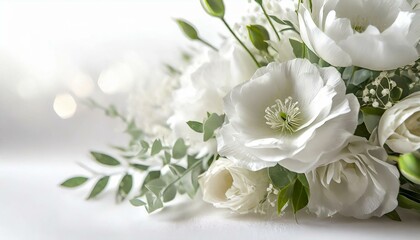 Naklejka na ściany i meble Bukiet białych kwiatów i gałązek eukaliptusa na białym tle