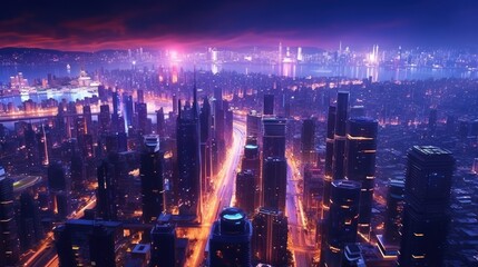 futuristic city at night. Futuristic concept.