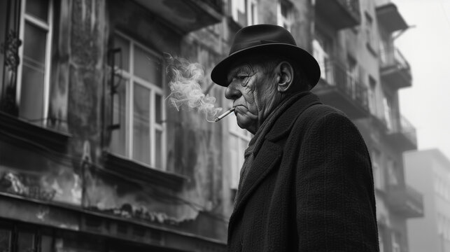 person smoking in the street (black white photo) 3