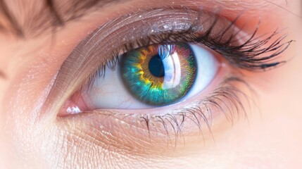 Fototapeta premium An eye of woman with rainbow light