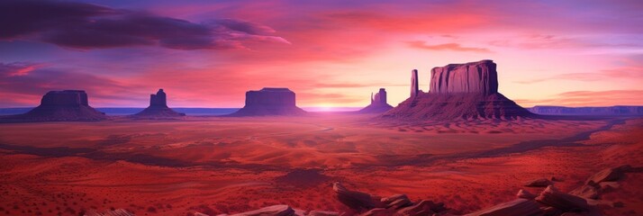 Sunrise panoramic view of landscape of American’s Wild West with desert sandstones. - obrazy, fototapety, plakaty