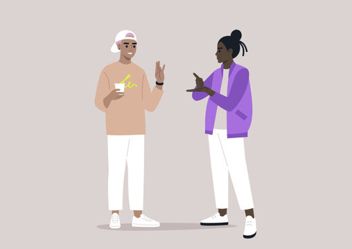 Engaging Sign Language Conversation Between Two Individuals, A couple engaged in a vivid non verbal dialogue