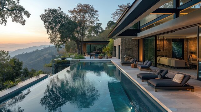 A home with an infinity edge pool that blends into the surrounding landscape