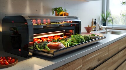 A voice-activated oven that follows verbal cooking instructions - obrazy, fototapety, plakaty
