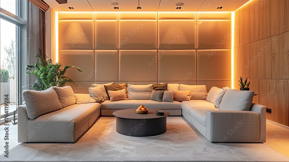 Poster smart, noise-cancelling panels that adapt to reduce ambient sound in a dynamic living space