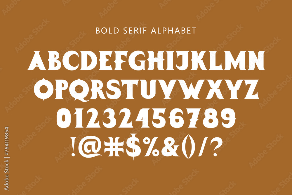 Aufkleber vector set of letters, numbers and punctuation. decorative bold serif letters with spikes. uppercase