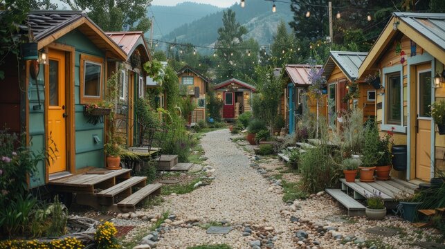 A tiny home community with shared amenities and sustainable practices