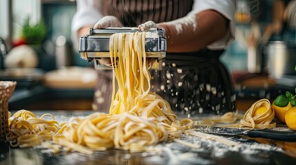 An automated pasta maker in a kitchen - obrazy, fototapety, plakaty