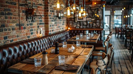 Industrial dining area with raw metal finishes and Edison bulb lighting