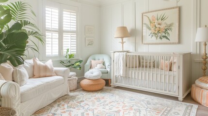 Bright and airy nursery with pastel colors and soft textures