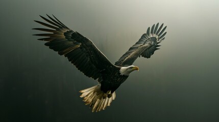 Obraz premium A bald eagle flying in sky in wild.