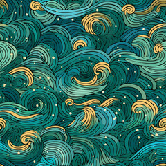 Seamless pattern of sea waves, digital paper pattern, sRGB