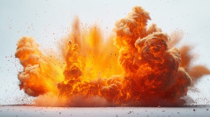 Fire explosion with sparks and smoke against white background - obrazy, fototapety, plakaty