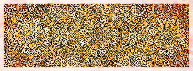 Creative illustration of arabic background. Beige arab geometric decoration - vintage design