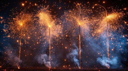 Explosions in celebration of New Year - obrazy, fototapety, plakaty
