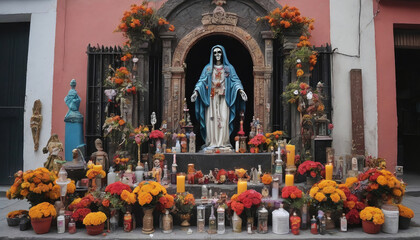 Photo Of La Santa Muerte Altar In Mexican City Street
