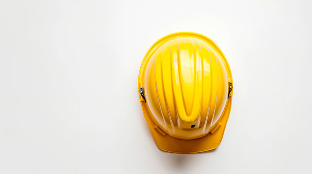 full length Reflect on the symbolism of the women workers yellow helmet in the portrait on white color background professional photography