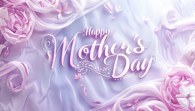 Happy mother's day typography banner on pink rose petals background