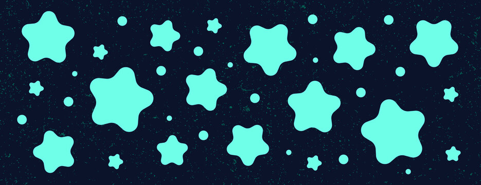 stars and dot doodle cartoon flat design in cyan and black color style. Vector illustration. Suitable for wallpaper backdrop, landing page and web.