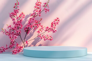 Beautiful abstract springtime minimal podium display with bright colors, suitable for event decoration or seasonal celebration.