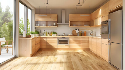 Elegant and Cozy JQ Kitchen Design with Stainless Steel Appliances and Brown Wood Finish