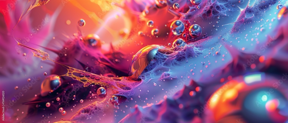 Poster a colorful image of many small spheres of different sizes and colors