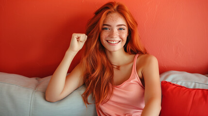 Naklejka premium Long-Haired Woman with a Grin
