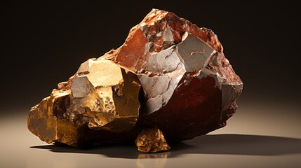 A large rock with gold and red colors