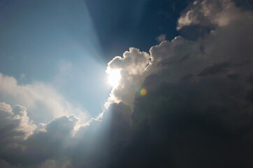The rays of the sun in the sky through the clouds