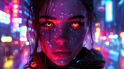 A cyberpunk-inspired scene with empty frame surrounded by shiny neon lights and futuristic vibe