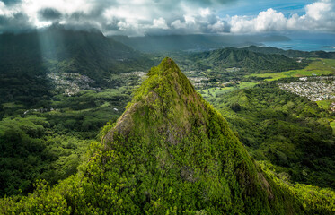 Hawaiian mountain with city in the background