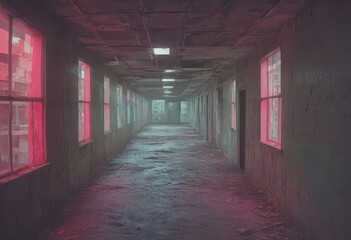 Liminal Office Room with Neon Lights Artwork