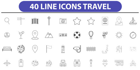 Travel and Tourism set of web icons in line style