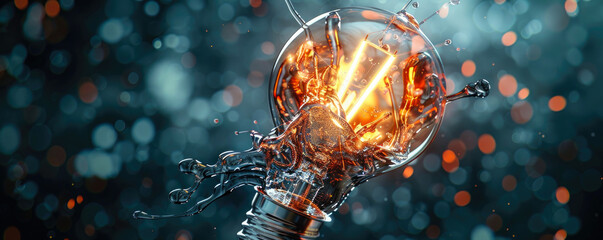 glowing light bulb with fiery splashes on a dark background. creative thinking concept. new creative ideas.