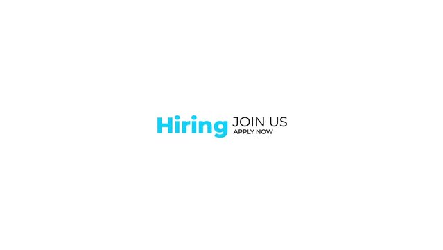 hiring, join us, apply now - text animation for hiring people with blue and red effect