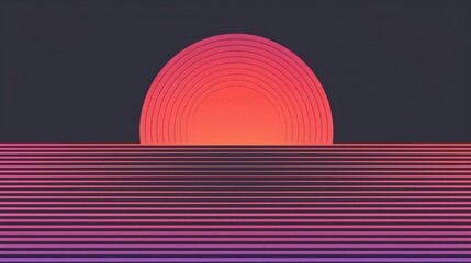 Linear Vaporwave linear 80s style illustration of sunset