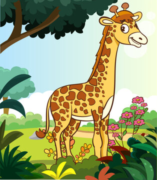 Vector illustration of Giraffe Cartoon Mascot Character on White Background